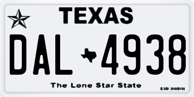 TX license plate DAL4938
