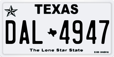 TX license plate DAL4947