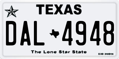 TX license plate DAL4948