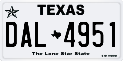 TX license plate DAL4951