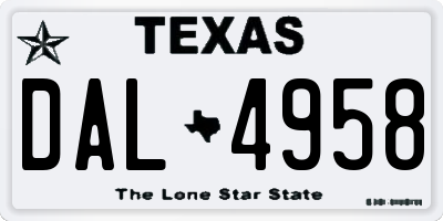 TX license plate DAL4958