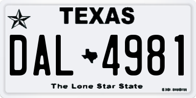 TX license plate DAL4981