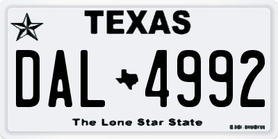 TX license plate DAL4992