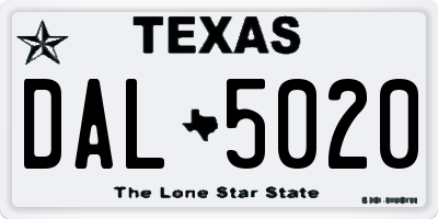 TX license plate DAL5020