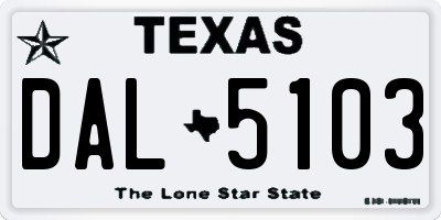 TX license plate DAL5103