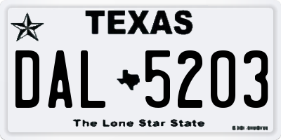 TX license plate DAL5203