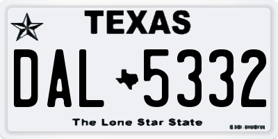 TX license plate DAL5332