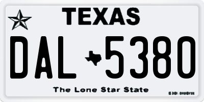TX license plate DAL5380