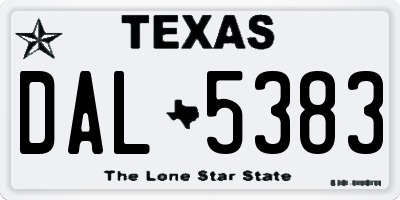 TX license plate DAL5383