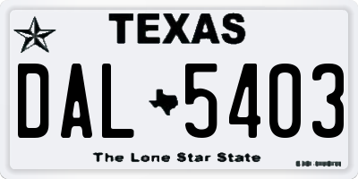 TX license plate DAL5403