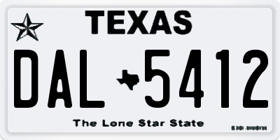 TX license plate DAL5412