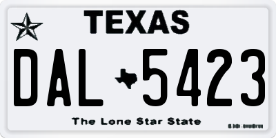 TX license plate DAL5423