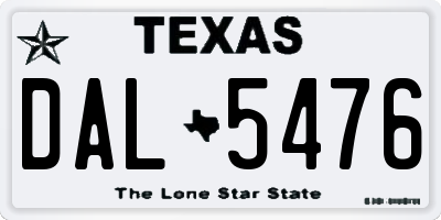 TX license plate DAL5476