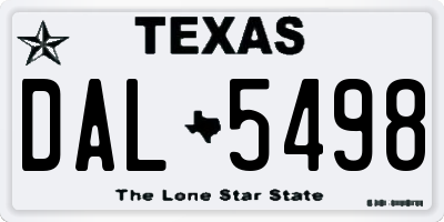 TX license plate DAL5498