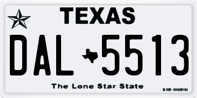 TX license plate DAL5513