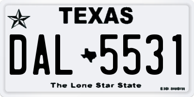 TX license plate DAL5531