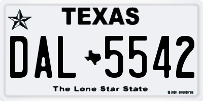 TX license plate DAL5542