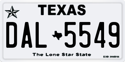 TX license plate DAL5549
