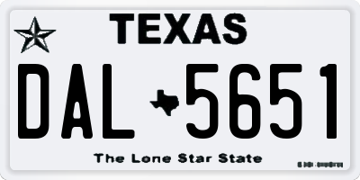 TX license plate DAL5651