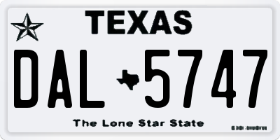 TX license plate DAL5747
