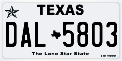 TX license plate DAL5803