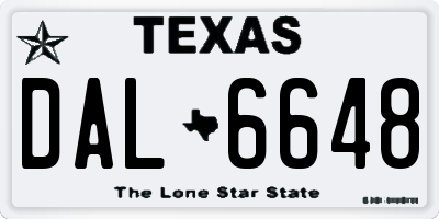 TX license plate DAL6648
