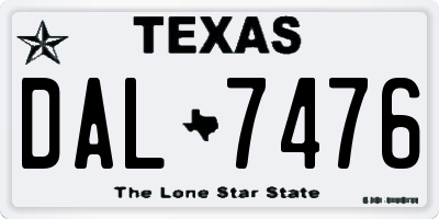 TX license plate DAL7476