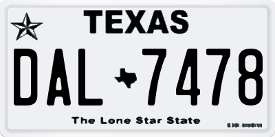 TX license plate DAL7478
