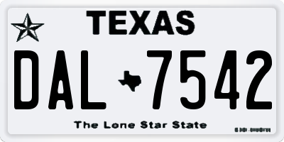TX license plate DAL7542