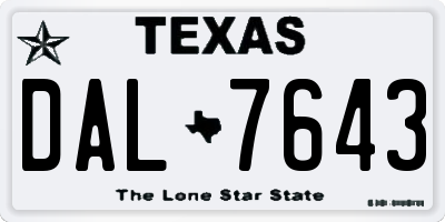 TX license plate DAL7643