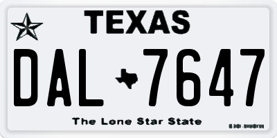 TX license plate DAL7647