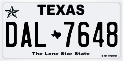 TX license plate DAL7648