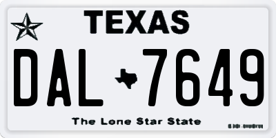 TX license plate DAL7649