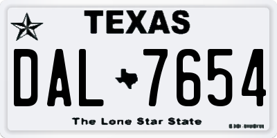 TX license plate DAL7654