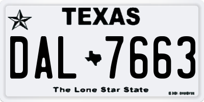 TX license plate DAL7663