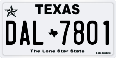 TX license plate DAL7801