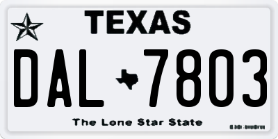 TX license plate DAL7803