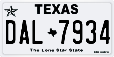TX license plate DAL7934
