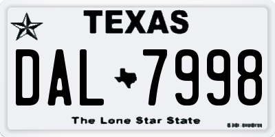 TX license plate DAL7998