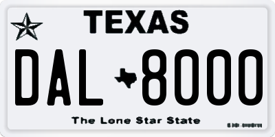 TX license plate DAL8000