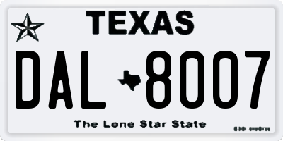 TX license plate DAL8007