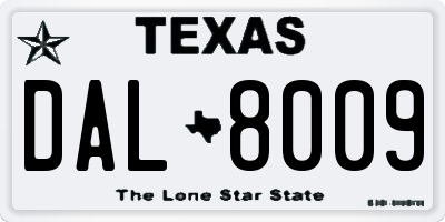 TX license plate DAL8009