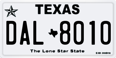 TX license plate DAL8010