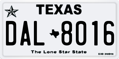 TX license plate DAL8016