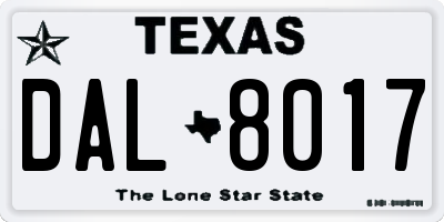 TX license plate DAL8017