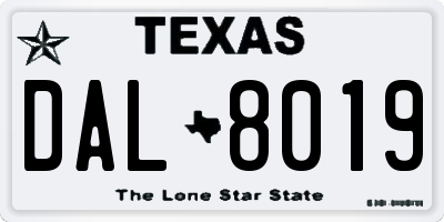 TX license plate DAL8019