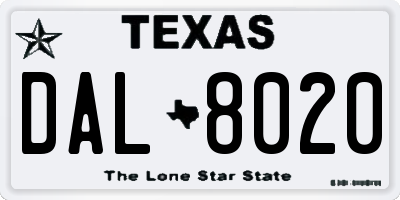 TX license plate DAL8020