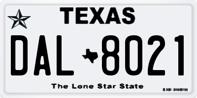 TX license plate DAL8021