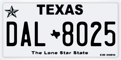 TX license plate DAL8025