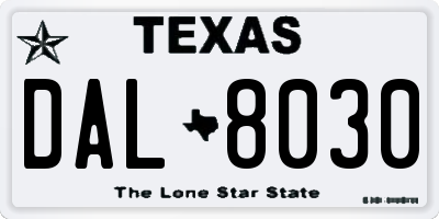 TX license plate DAL8030